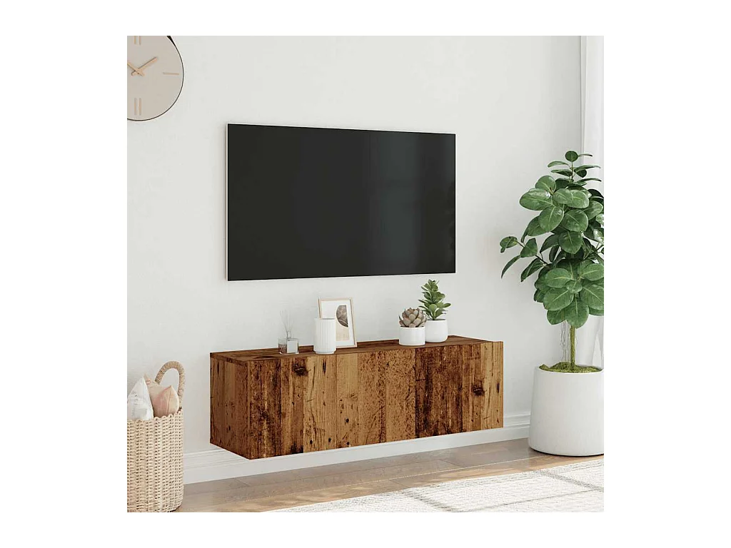 Meuble TV mural vieux bois 100x30x30 cm bois d'ingénierie