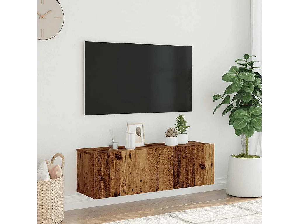 Meuble TV mural vieux bois 100x30x30 cm bois d'ingénierie