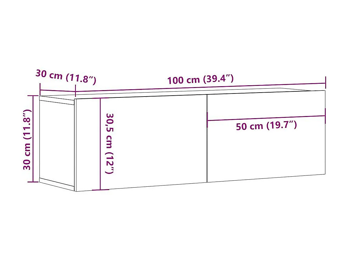 Meuble TV mural vieux bois 100x30x30 cm bois d'ingénierie