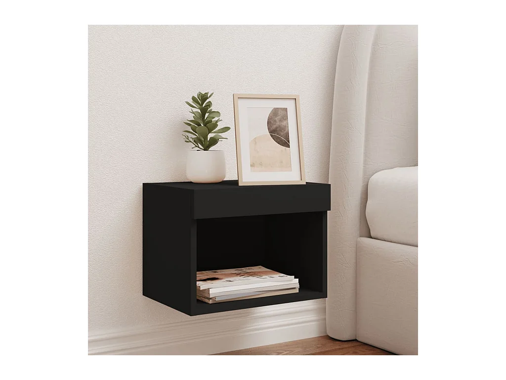 Table de chevet murale avec lumières LED noir