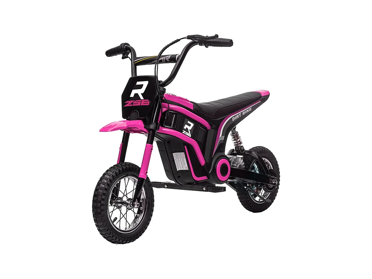 Moto électrique pour enfants, 24V avec klaxon, éclairage et accélérateur à poignée, métal, rose (119x64x76.5 cm)