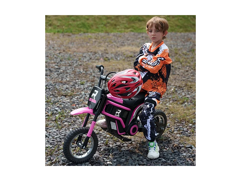 Moto électrique pour enfants, 24V avec klaxon, éclairage et accélérateur à poignée, métal, rose (119x64x76.5 cm)