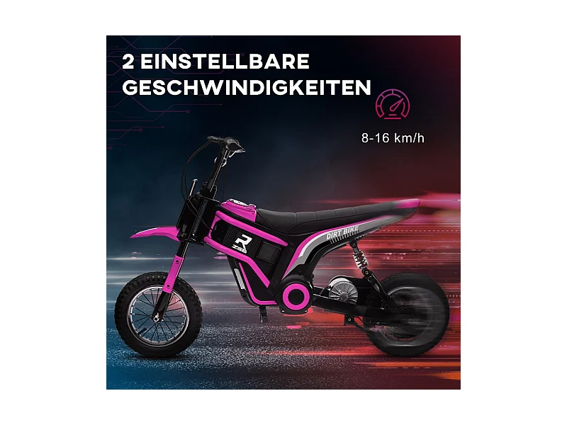 Moto électrique pour enfants, 24V avec klaxon, éclairage et accélérateur à poignée, métal, rose (119x64x76.5 cm)