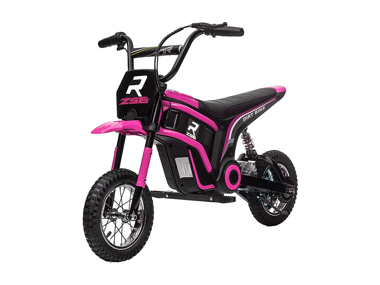 Moto électrique pour enfants, 24V avec klaxon, éclairage et accélérateur à poignée, métal, rose (119x64x76.5 cm)