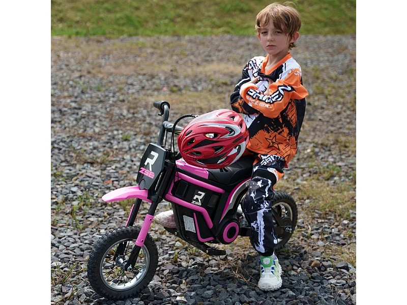 Moto électrique pour enfants, 24V avec klaxon, éclairage et accélérateur à poignée, métal, rose (119x64x76.5 cm)