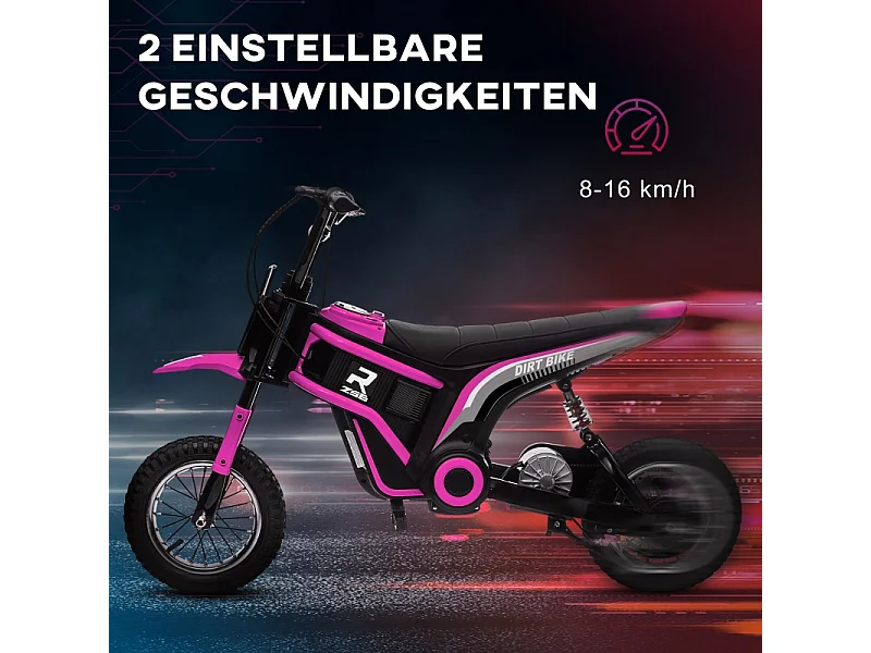 Moto électrique pour enfants, 24V avec klaxon, éclairage et accélérateur à poignée, métal, rose (119x64x76.5 cm)