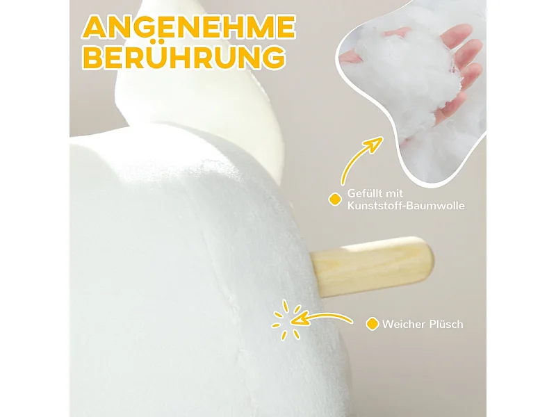 Schommelpaard in de vorm van een hond met geluidsfunctie, gemaakt van hout en metaal, met pluche bekleding, wit (67x32,5x60cm)