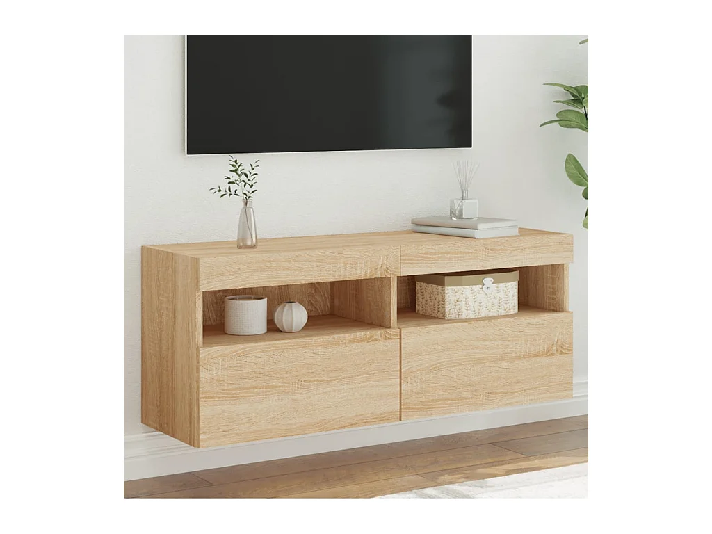 Meuble TV mural avec lumières LED chêne sonoma 100x30x40 cm