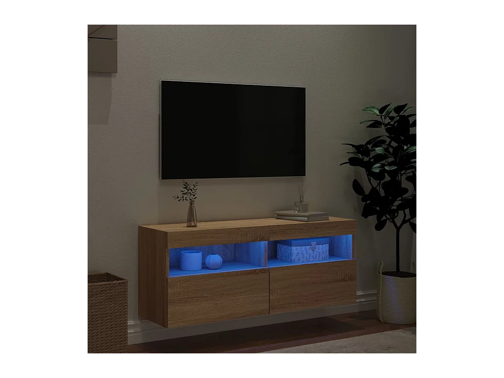 Meuble TV mural avec lumières LED chêne sonoma 100x30x40 cm