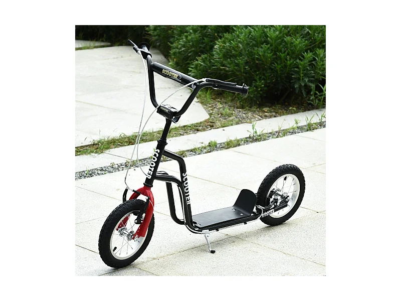 Trottinette enfant réglable, freins avant et arrière, acier, noir, pneus gonflables 12 pouces (120x58x75-80cm)