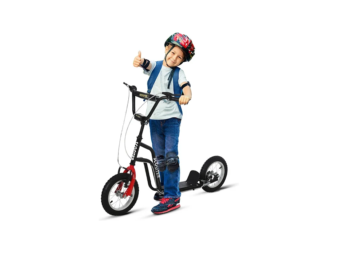 Trottinette enfant réglable, freins avant et arrière, acier, noir, pneus gonflables 12 pouces (120x58x75-80cm)