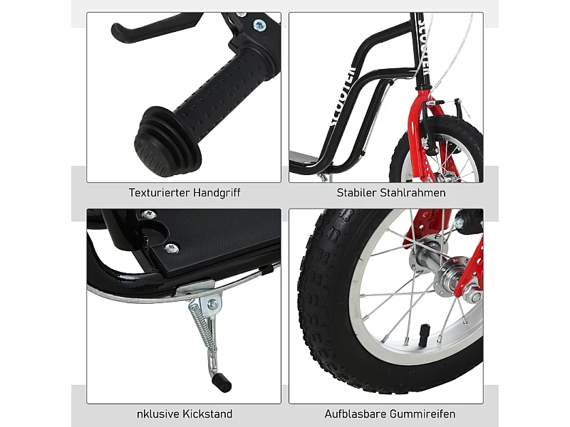 Trottinette enfant réglable, freins avant et arrière, acier, noir, pneus gonflables 12 pouces (120x58x75-80cm)