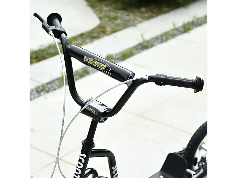 Trottinette enfant réglable, freins avant et arrière, acier, noir, pneus gonflables 12 pouces (120x58x75-80cm)