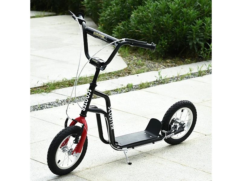 Trottinette enfant réglable, freins avant et arrière, acier, noir, pneus gonflables 12 pouces (120x58x75-80cm)