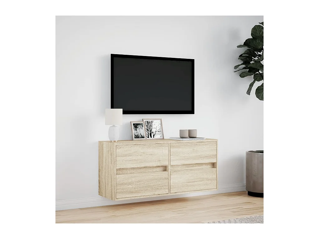 Mobile TV a parete con luci LED, rovere Sonoma, 100x31x45 cm