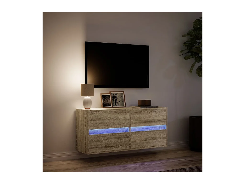 Mobile TV a parete con luci LED, rovere Sonoma, 100x31x45 cm