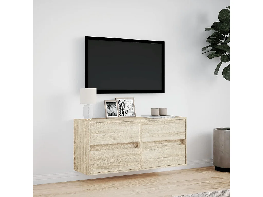 Mobile TV a parete con luci LED, rovere Sonoma, 100x31x45 cm