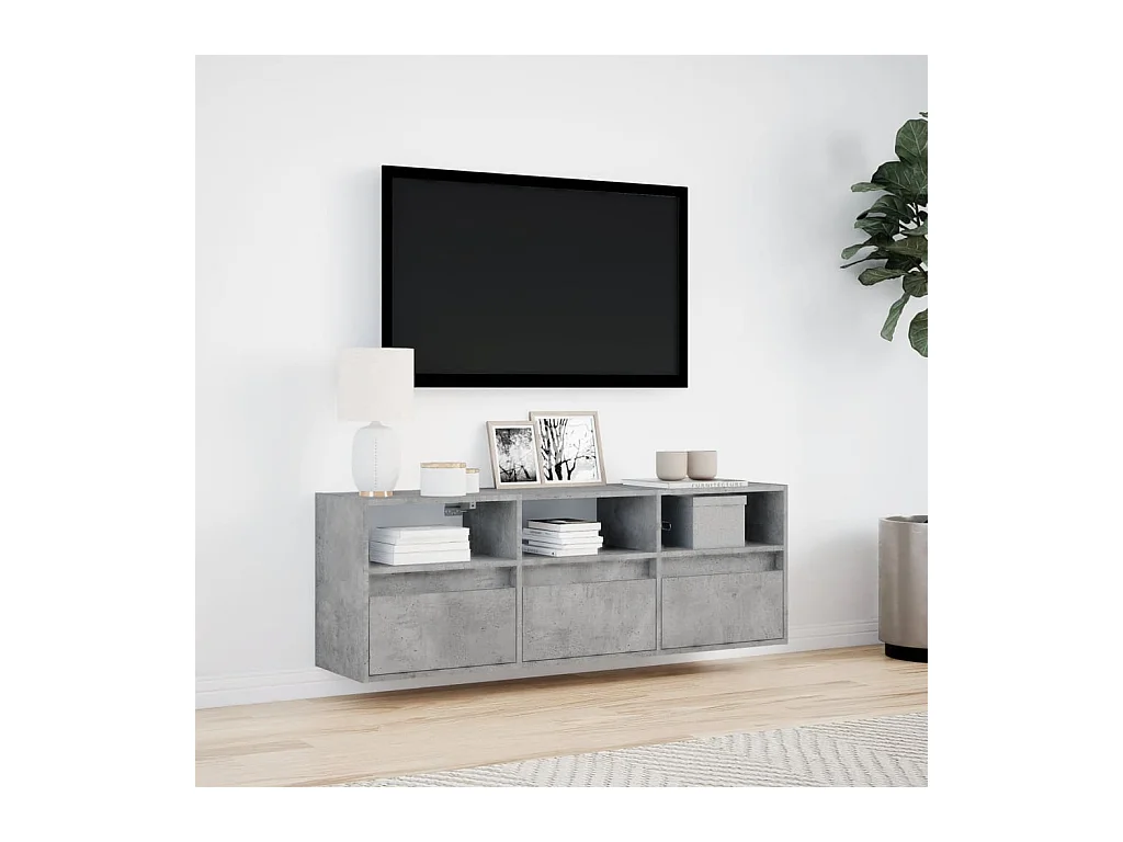 Mobile porta TV a parete con luci LED, grigio cemento, 130x31x45 cm
