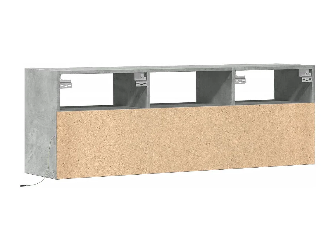 Mobile porta TV a parete con luci LED, grigio cemento, 130x31x45 cm