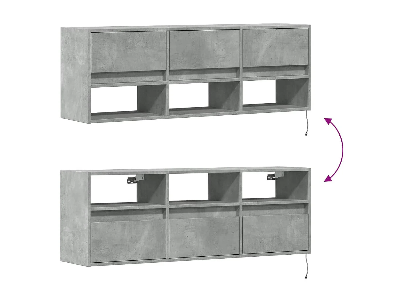 Mobile porta TV a parete con luci LED, grigio cemento, 130x31x45 cm