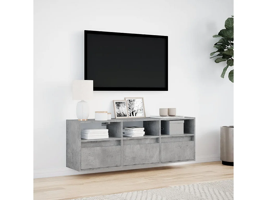 Mueble de TV de pared con luces LED, gris hormigón, 130x31x45 cm