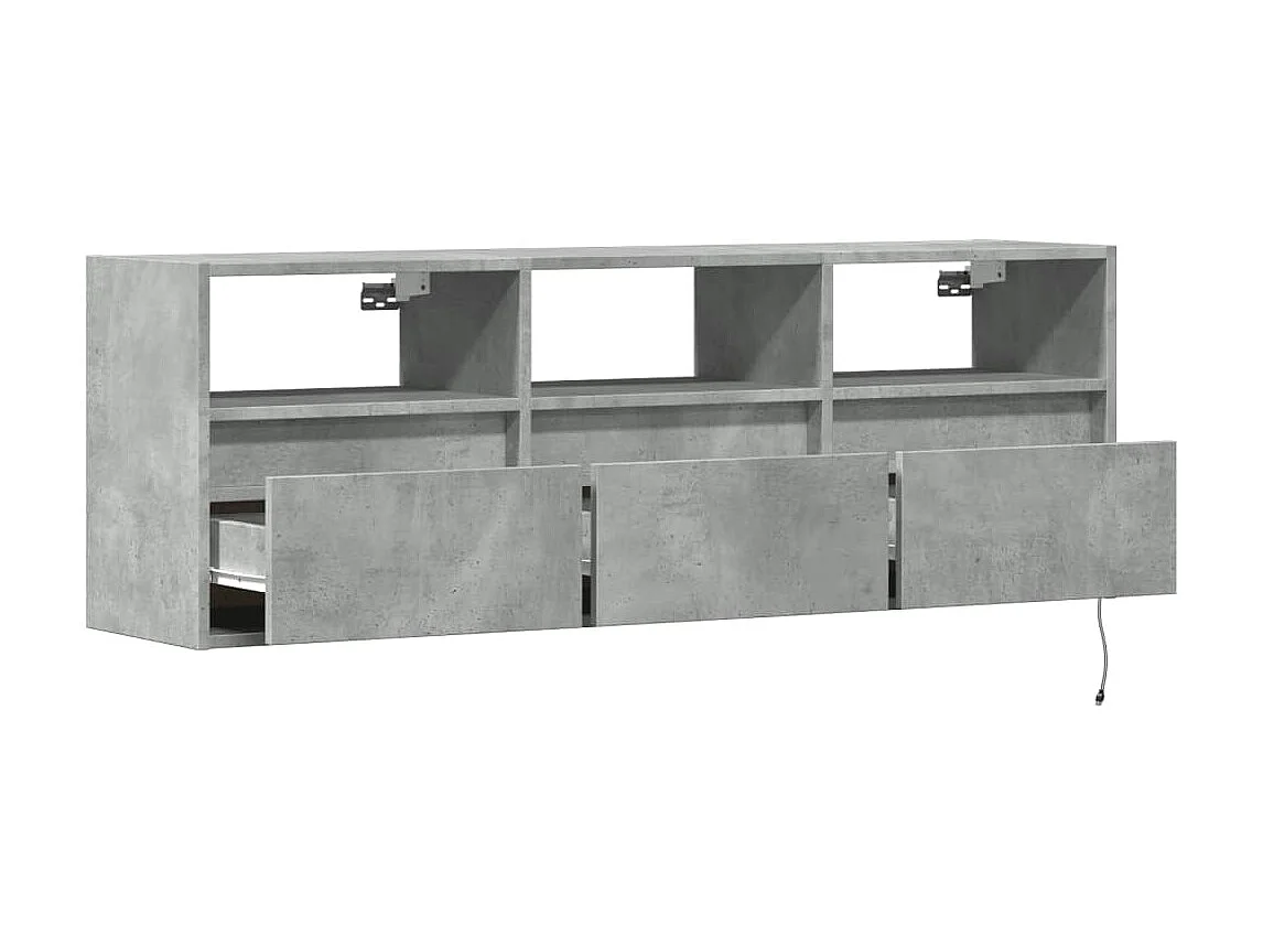 Mueble de TV de pared con luces LED, gris hormigón, 130x31x45 cm