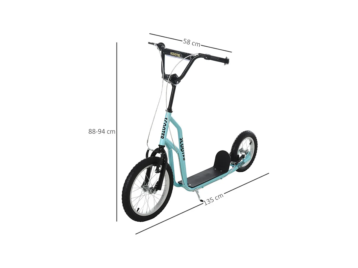 Trottinette enfant réglable avec roues gonflables, acier, bleu (135x58x88-94cm)