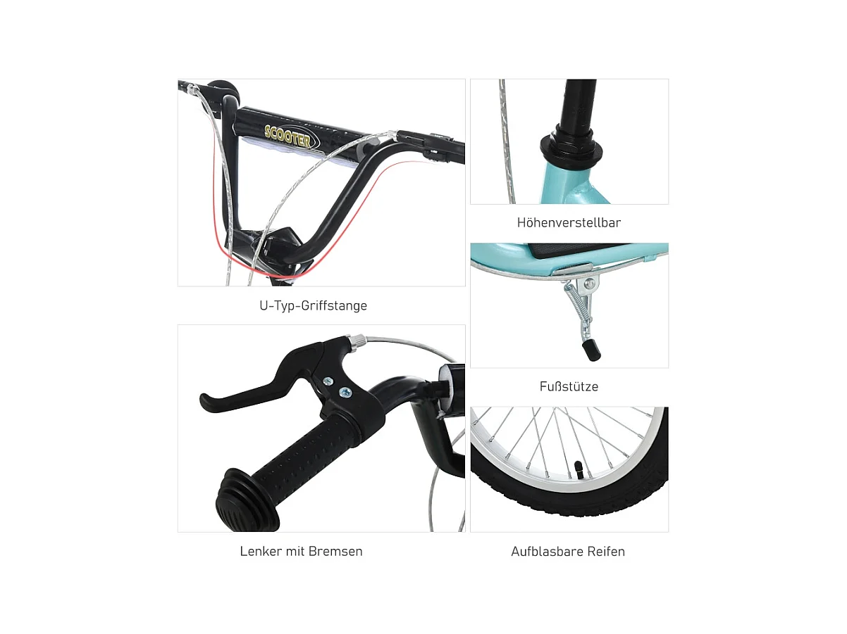 Trottinette enfant réglable avec roues gonflables, acier, bleu (135x58x88-94cm)