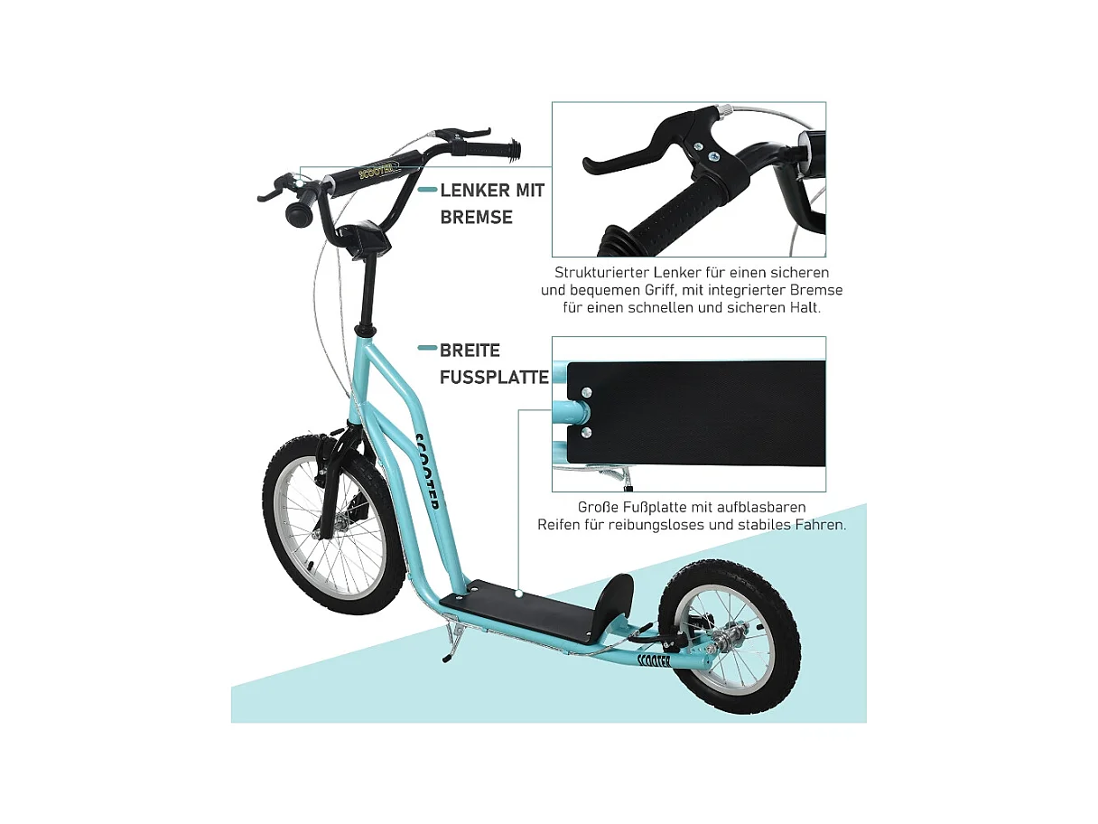Trottinette enfant réglable avec roues gonflables, acier, bleu (135x58x88-94cm)