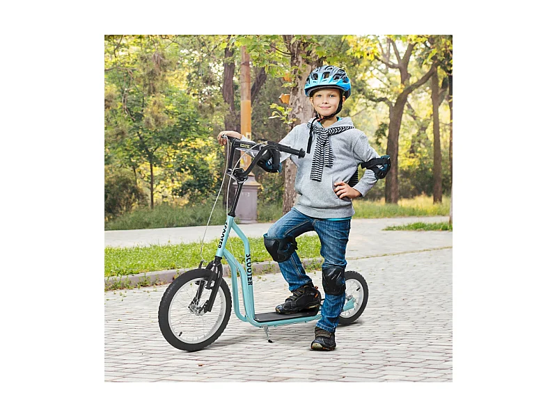 Verstelbare kinderstep met opblaasbare wielen, staal, blauw (135x58x88-94cm)