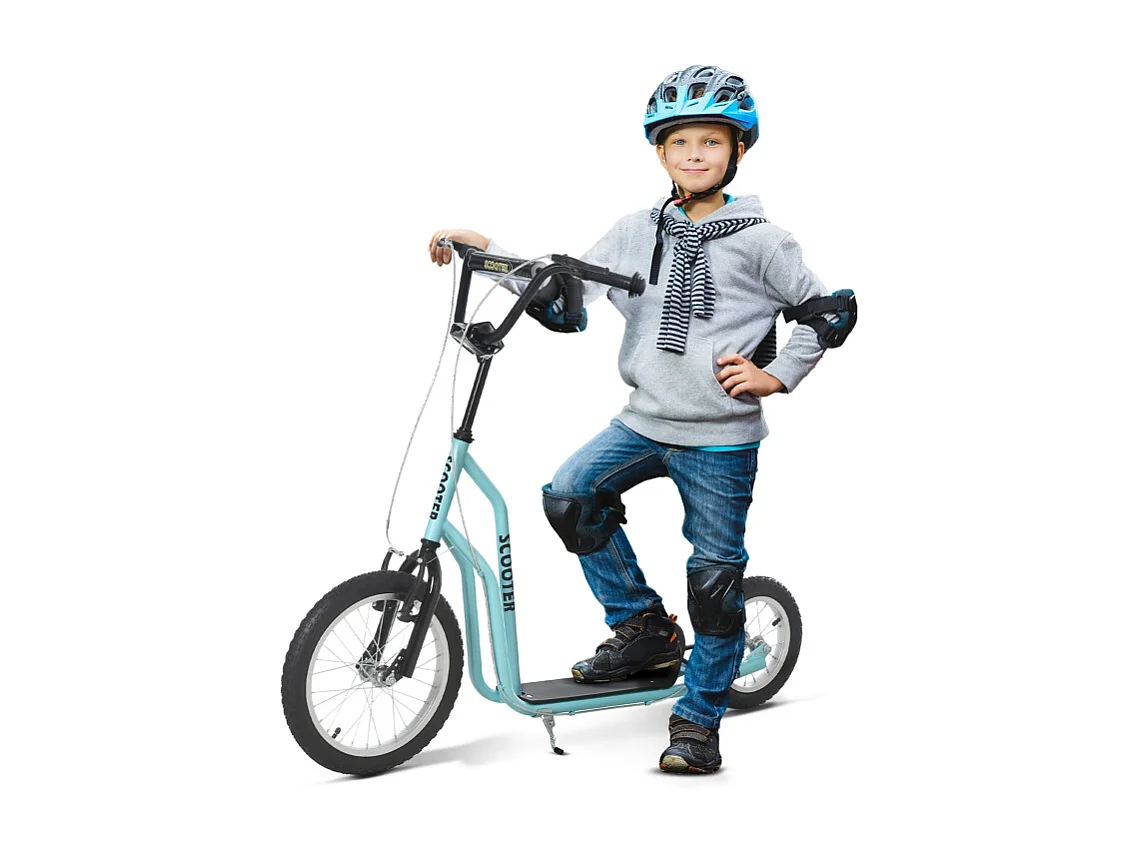 Trottinette enfant réglable avec roues gonflables, acier, bleu (135x58x88-94cm)