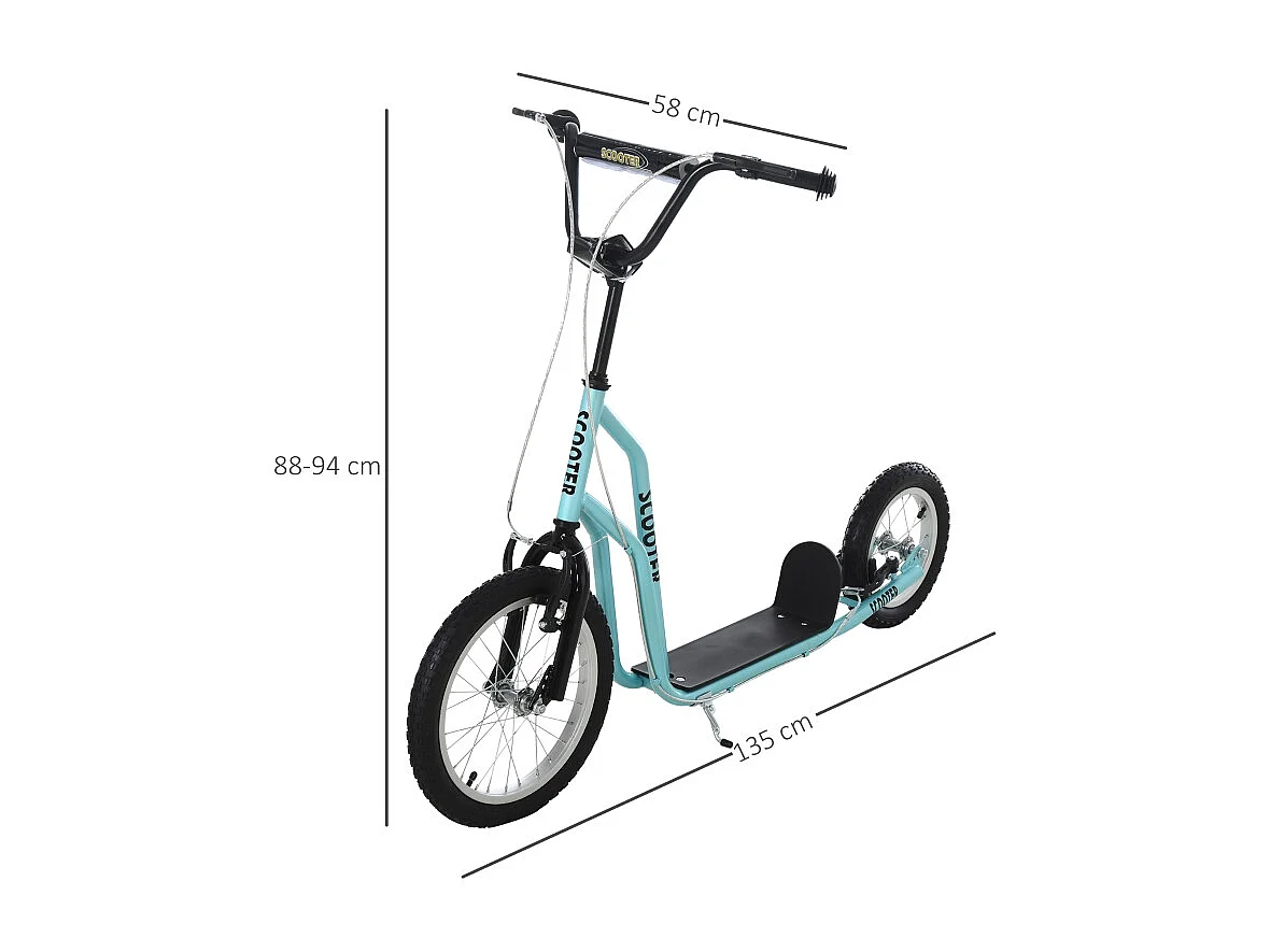 Trottinette enfant réglable avec roues gonflables, acier, bleu (135x58x88-94cm)