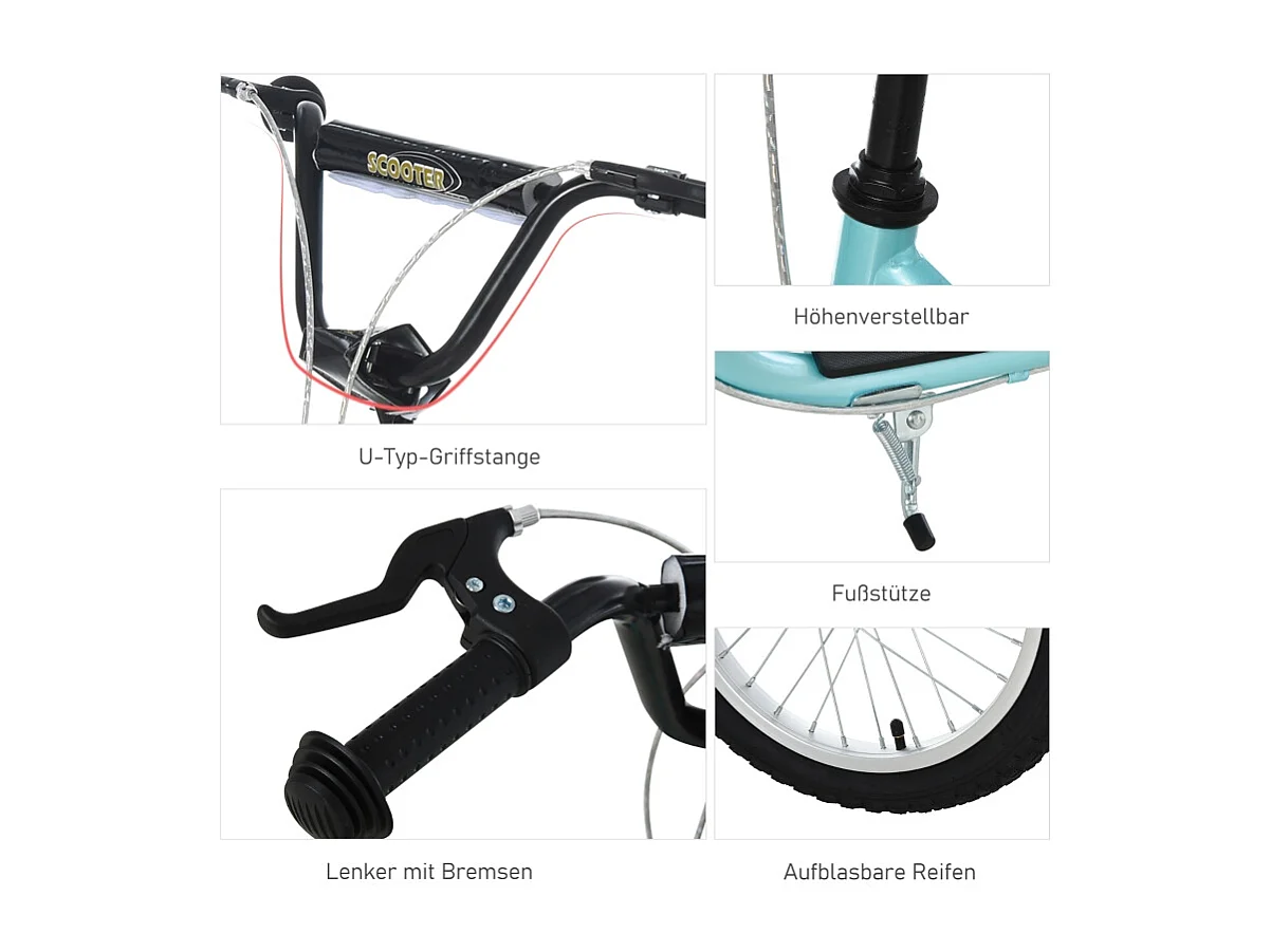 Trottinette enfant réglable avec roues gonflables, acier, bleu (135x58x88-94cm)