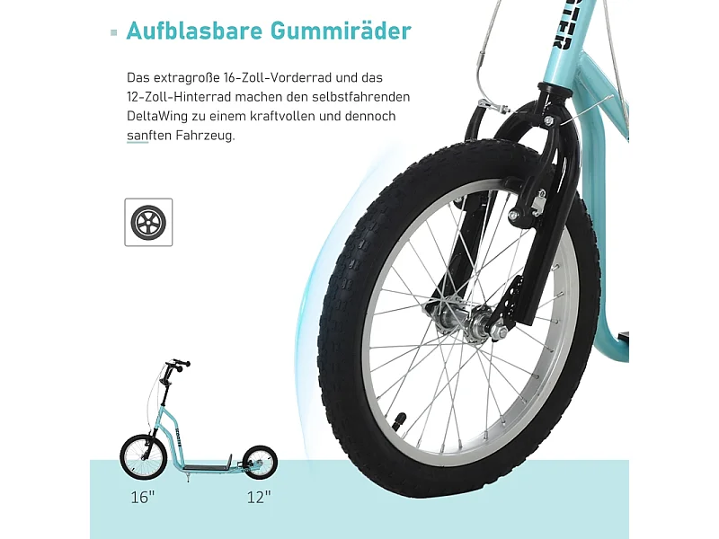 Trottinette enfant réglable avec roues gonflables, acier, bleu (135x58x88-94cm)