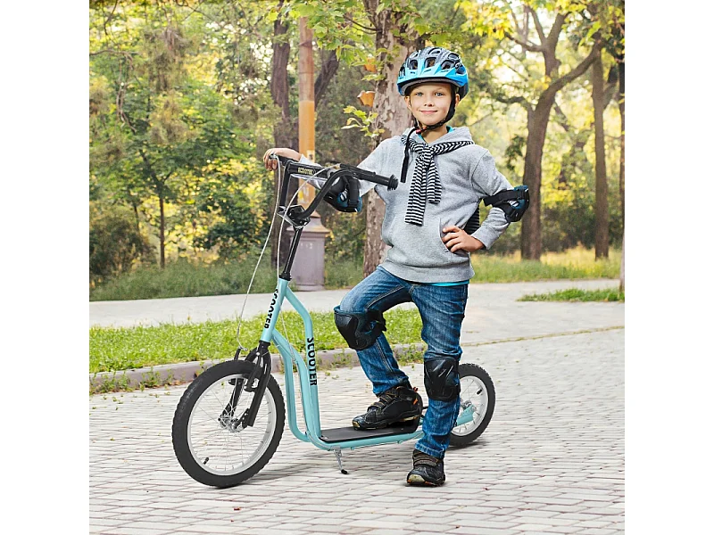 Trottinette enfant réglable avec roues gonflables, acier, bleu (135x58x88-94cm)