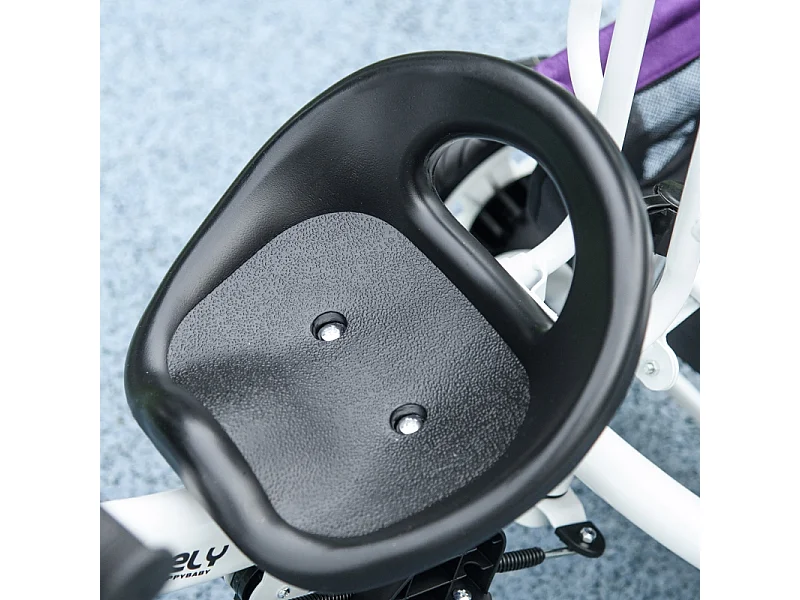 Tricycle évolutif 6-en-1 avec canne poussoir, siège réglable, harnais 5 points, panier et porte-gobelet, plastique, violet (95x50x106 cm)