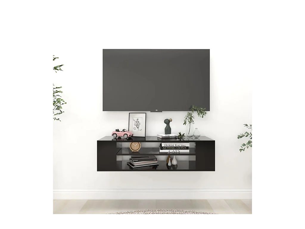 Zwarte wand-tv-kast 100x30x26,5 cm van bewerkt hout