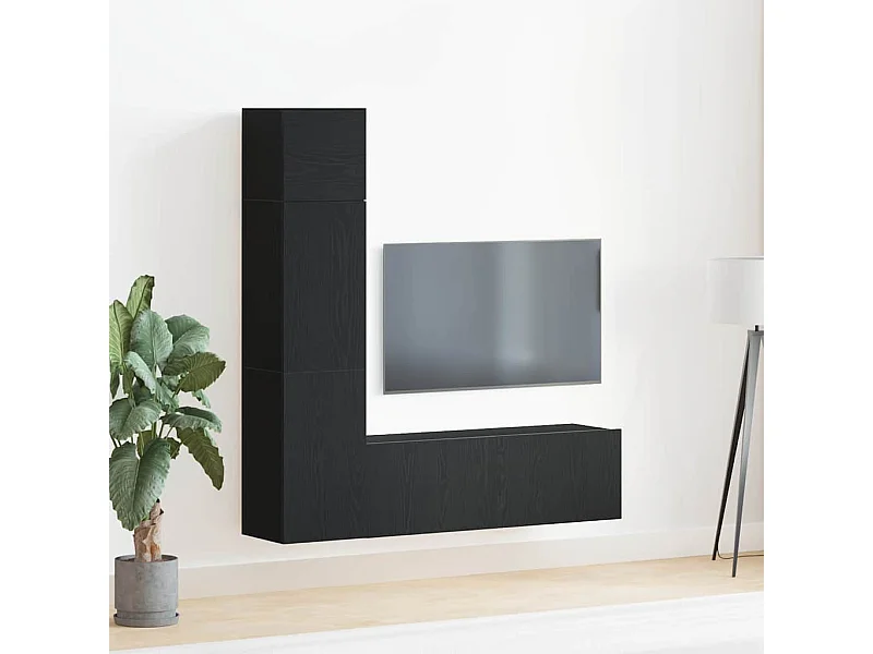 3-teiliges wandmontiertes TV-Set aus schwarzem Eichenholz