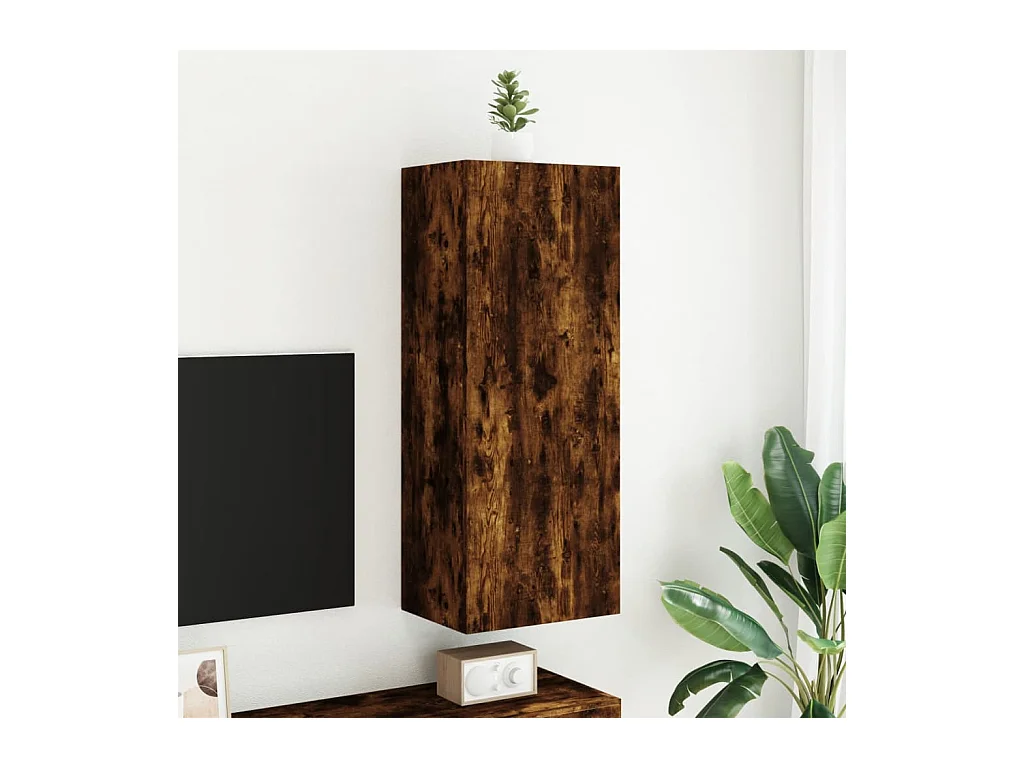 Meuble TV mural chêne fumé 40,5x30x102 cm bois d'ingénierie