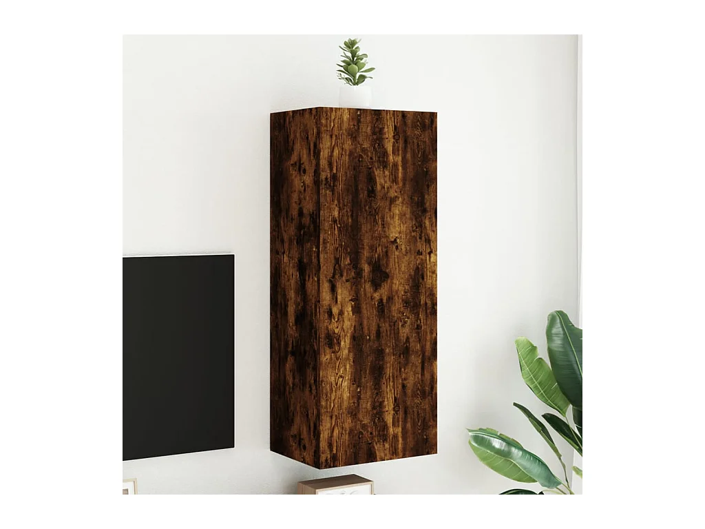 Meuble TV mural chêne fumé 40,5x30x102 cm bois d'ingénierie
