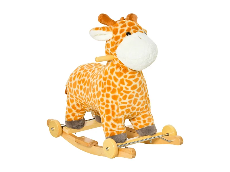 Cavallo a dondolo giraffa 2 in 1 con effetti sonori, ruote e maniglie, peluche, per bambini dai 3 ai 6 anni, metallo, giallo (63x38x63cm)