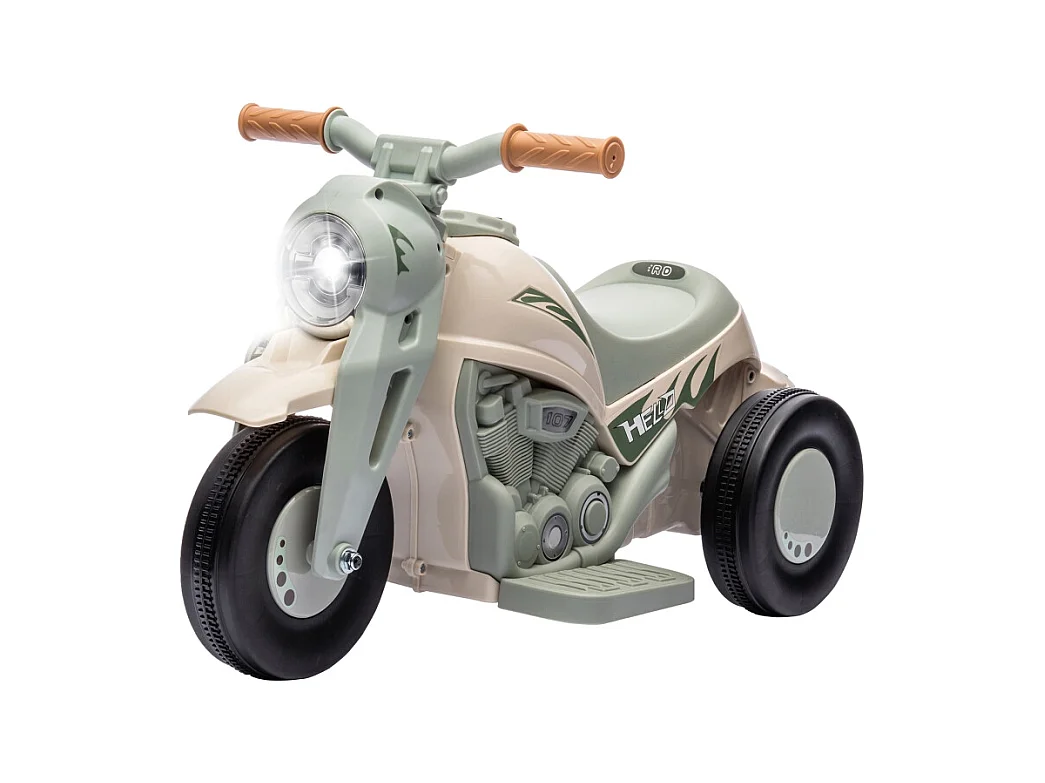 Elektrische kindermotorfiets, 6V met muziek en bubbels, kunststof, crèmewit, geïntegreerde koplamp (80x36x43,5 cm)