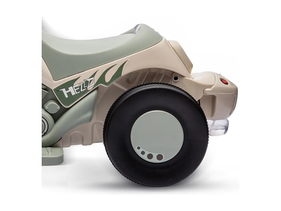 Moto elettrica per bambini, 6V con musica e bolle, plastica, bianco crema, faro integrato (80x36x43,5 cm)