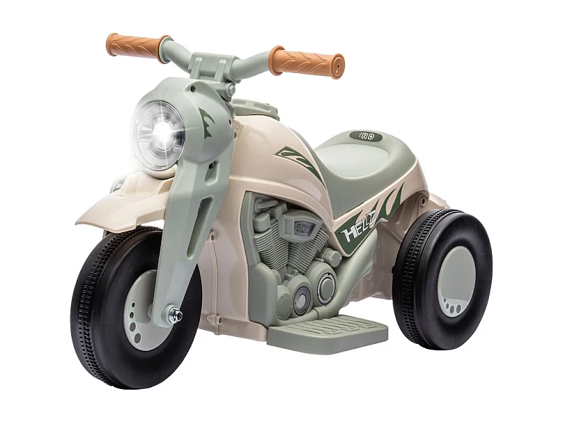 Moto elettrica per bambini, 6V con musica e bolle, plastica, bianco crema, faro integrato (80x36x43,5 cm)