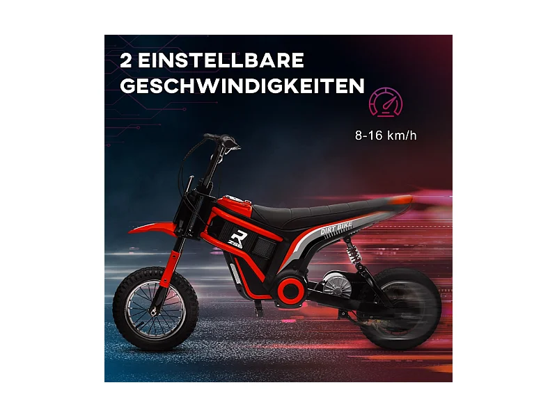 Moto électrique pour enfants, 24V avec klaxon et éclairage, métal, rouge (119x64x76.5 cm)