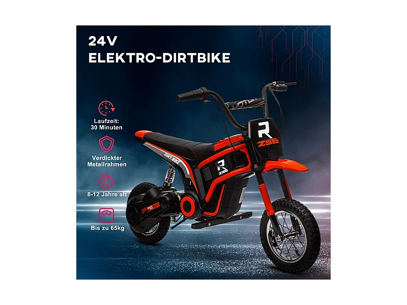 Moto électrique pour enfants, 24V avec klaxon et éclairage, métal, rouge (119x64x76.5 cm)