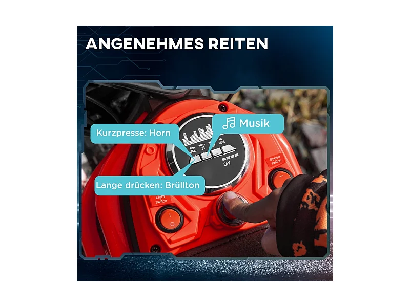 Moto électrique pour enfants, 24V avec klaxon et éclairage, métal, rouge (119x64x76.5 cm)