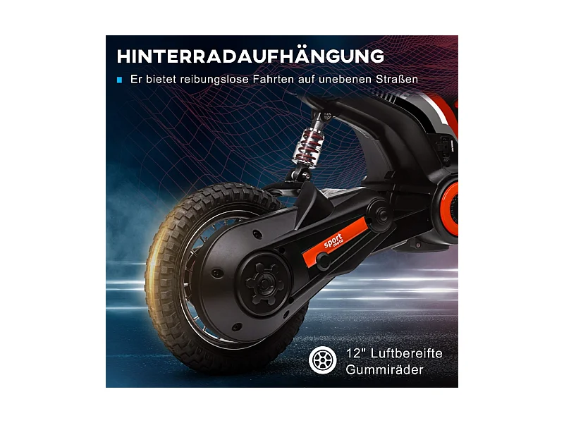 Moto électrique pour enfants, 24V avec klaxon et éclairage, métal, rouge (119x64x76.5 cm)