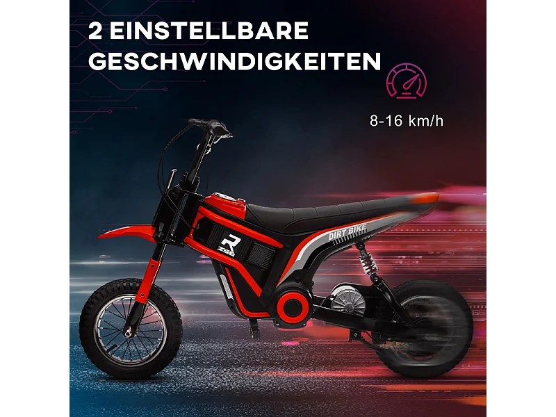 Moto électrique pour enfants, 24V avec klaxon et éclairage, métal, rouge (119x64x76.5 cm)