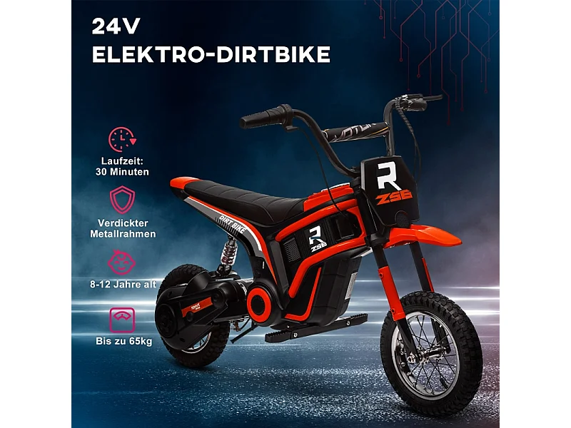 Moto électrique pour enfants, 24V avec klaxon et éclairage, métal, rouge (119x64x76.5 cm)
